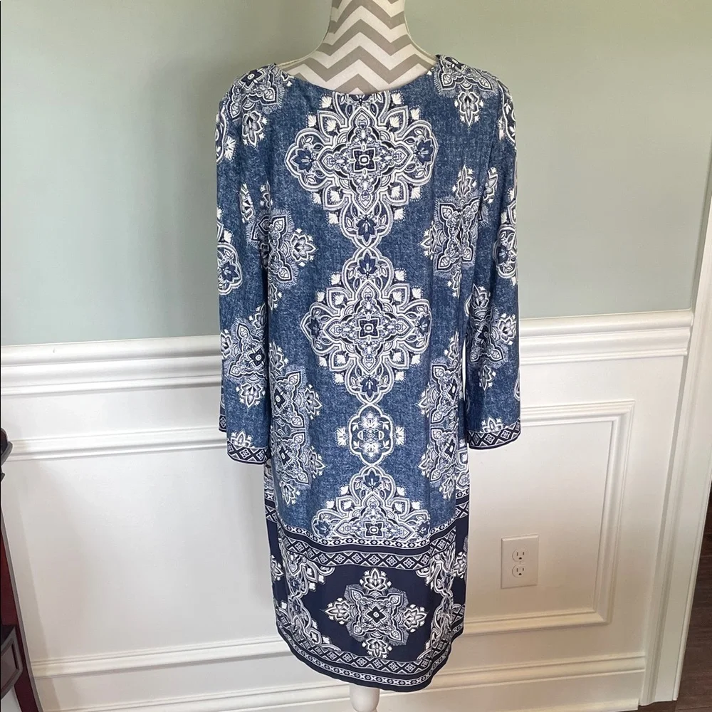 STUDIO ONE Blue Patterned Shift Dress Size XL